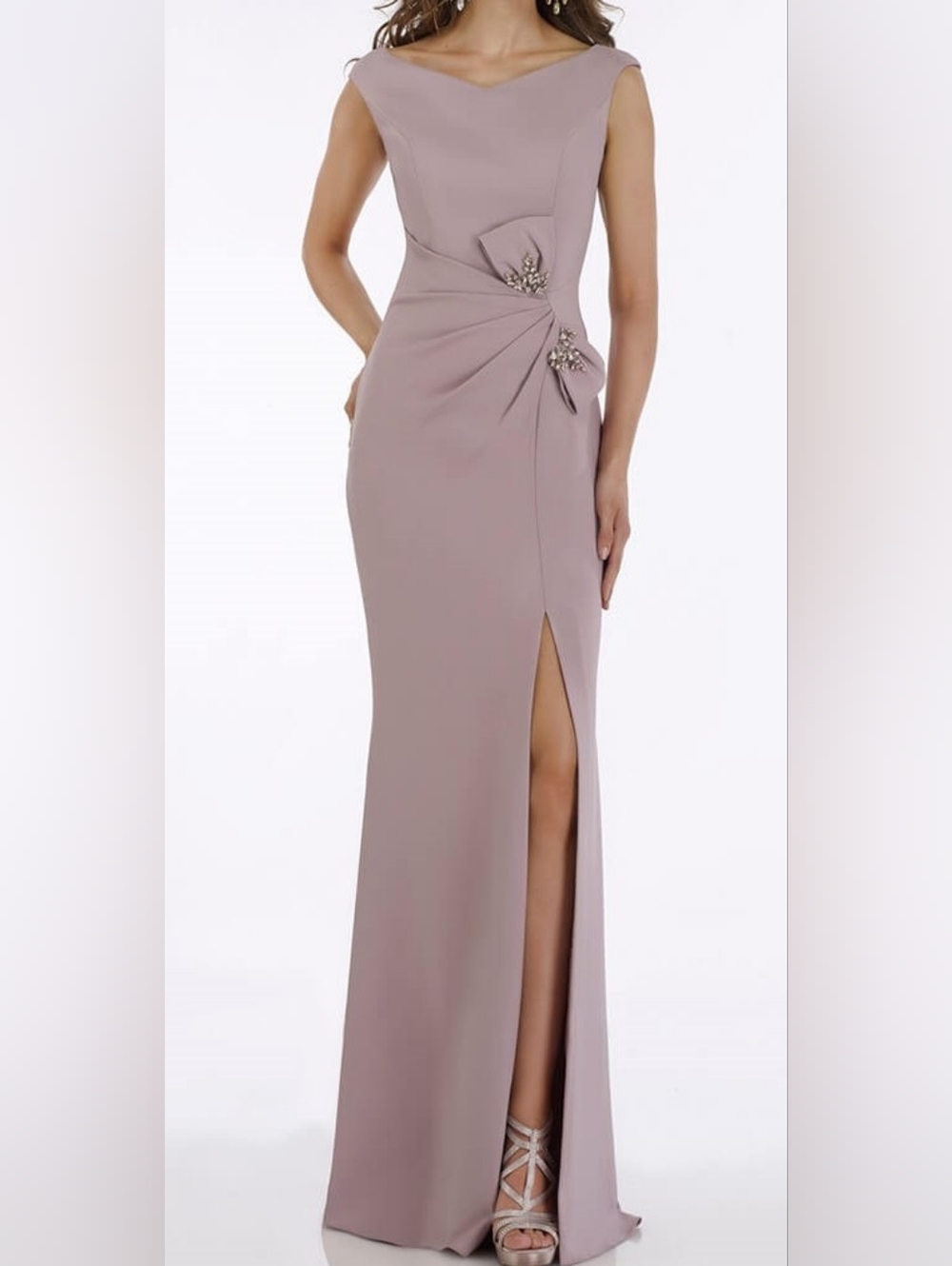 Gia Franco Mauve Purple Embellished Bow Floor Length Trumpet Evening Gown Size 4